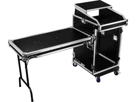 Odyssey FZGS1416WDLX 14U Top Slanted 16U Bottom Vertical Pro Combo Rack with Casters, Side Table, and Glide Platform Sale