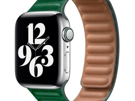 Apple Watch (42 44 SE 45 46 49mm) Lippa Magnetisk Læder Rem - Mørkegrøn Online now